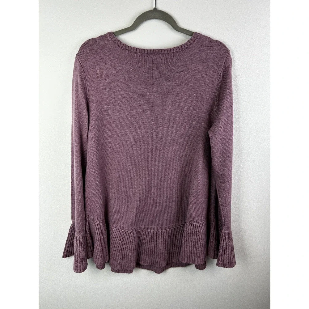 Style Co Womens Purple Plum‎ Mauve Pullover Sweater Flounce Hem Bell Sleeves L